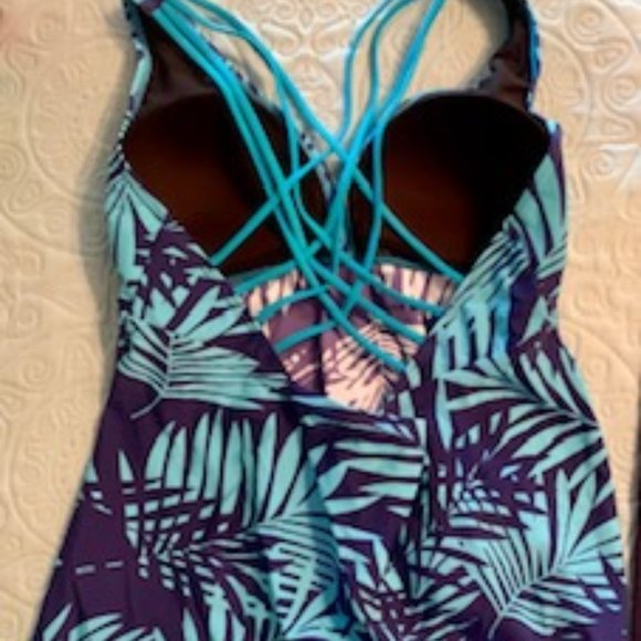 Turquoise and Dark Blue capri bottoms bathing suit - Picture 2 of 6